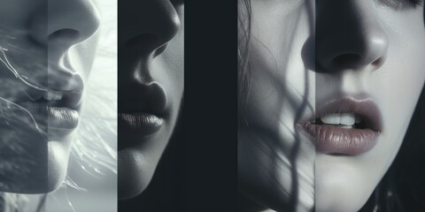 Poster - Close-up portrait of a woman's face next to a man's face. Perfect for relationship or gender concept