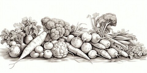 Aufkleber - A drawing of assorted vegetables on a table, suitable for food and nutrition concepts