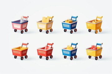 Sticker - A set of various colored shopping carts on wheels. Great for retail and shopping concepts