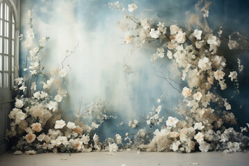 Maternity backdrop, wedding backdrop, photography background with delicate flowers.