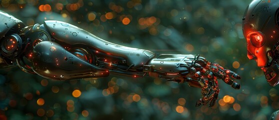Fototapete - Using AI, Artificial Intelligence, Chatbots, man uses technology smart robots, artificial intelligence by entering a command prompt, transforming technology into the future.