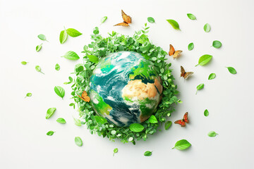 Wall Mural - World environment and Earth Day concept withl globe and eco friendly enviroment on white background.