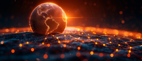 Poster - Global world network and telecommunication on earth, blockchain and IoT.