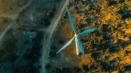 Aufkleber - Concept for sustainable development, environment friendly, renewable energy using wind turbines from an aerial perspective.