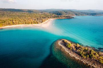 Island and blue water in tropical summer