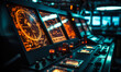 © Bartek - Advanced maritime navigation radar screen glowing in a dimly lit ship's bridge, highlighting the sophisticated technology used for marine travel