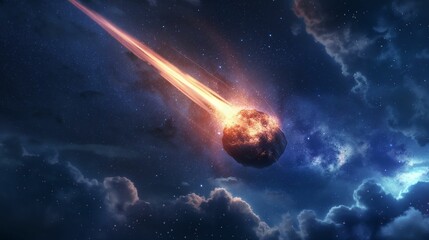 Wall Mural - A meteorite in space against the dark background of the starry sky.