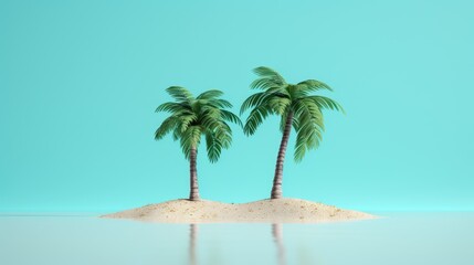 Two curved palms. island with two palm trees. drawing