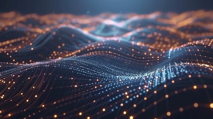 Poster - abstract data technology background: connecting dots and lines on dark surface - 3d rendering, 4k
