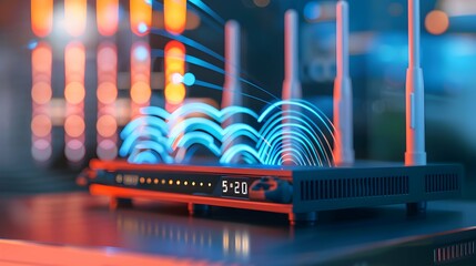 modern high speed 5g next generation router for home secure networks and online communication high bandwidth internet technology as wide banner with copy space area