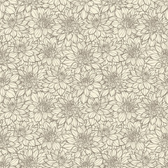 Poster - Vintage brown dahlia floral pattern, seamless repeating backgorund with flower illustrations