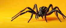 Vibrant Scorpion Tailed Spider Arachnura Logio Crawling On Yellow Surface