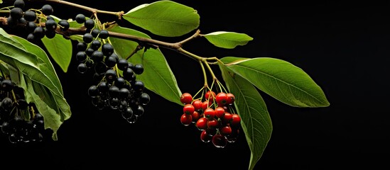 Poster - Vibrant Blackbead Plant Branch Covered with Lush Leaves and Berries