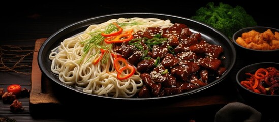 Aufkleber - Savory Jajangmyeon Noodles with Meat and Vegetables in Korean Cuisine Delight