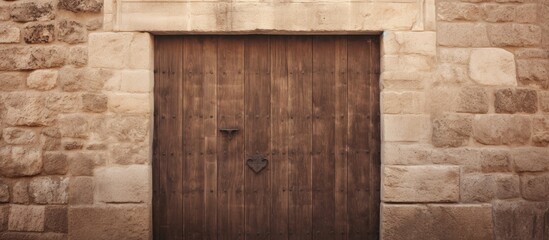 Aufkleber - Weathered Wooden Door Embedded in Ancient Stone Wall with Rustic Charm