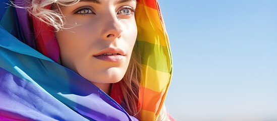 Fototapete - Vibrant Rainbow Scarf Adorning Young Woman Enjoying Outdoors