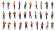 Vector people characters collection - Set of diverse working men and women in casual office work clothes in various postures. Flat design on white background
