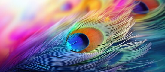 Poster - Vibrant Peacock Feather Close-Up: Colorful Details of Exotic Bird Plumage