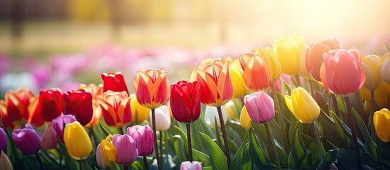 Poster - Vibrant Blooms: Colorful Tulips Blanket a Spring Garden in a Spectacular Natural Display