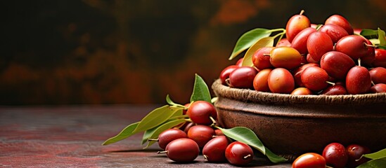Poster - Vibrant Harvest: Bountiful Bowl of Fresh Red Apples with Lush Green Leaves