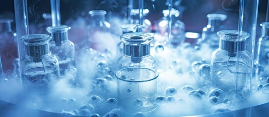 Aufkleber - Collection of Glass Vials Filled with Bio-Samples Stored in Cryogenic Liquid for Scientific Study