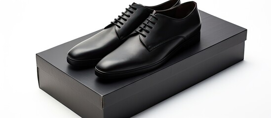 Aufkleber - Elegant Black Shoes Perfectly Presented on Sleek Shoe Box - Timeless Style Statement
