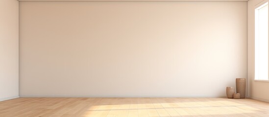 Aufkleber - Serene Minimalist Room with Bright Wooden Floor and Ivory Walls, Illuminated by Natural Light