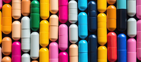 Poster - Vibrant Array of Colorful Pills in Various Blister Packs for Healthcare and Medication Concepts