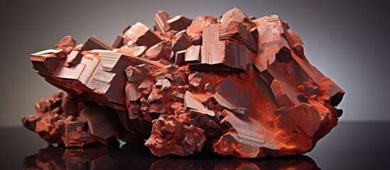 Poster - Vibrant Red Bauxite Crystals Displayed on a Sleek Black Surface for Geological Study and Gemstone Collection