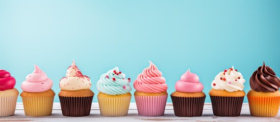 Fototapete - Variety of Delightful Cupcakes with Colorful Toppings in a Sweet Confectionery Display