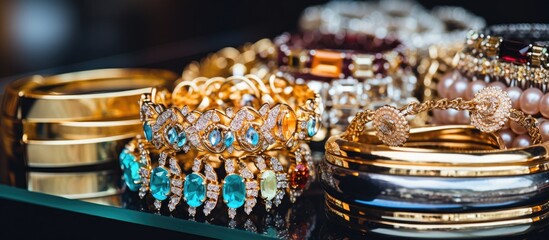 Fototapete - Elegant Display of Exquisite Jewelry Pieces in a Charming Boutique Setting
