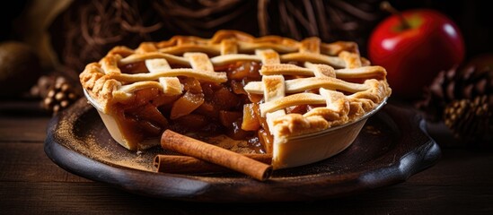 Poster - Delicious Homemade Apple Pie with Cinnamon Sticks and Fresh Apples on Plate