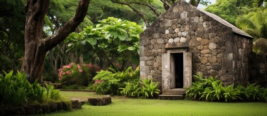 Aufkleber - Enigmatic Colonial Stone Smokehouse Nestled Among Lush Trees in Historic Setting