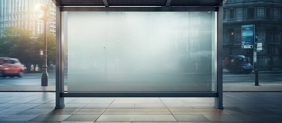 Poster - Modern Bus Stop with Advert Billboard Template Mockup in Urban Public Transportation Station