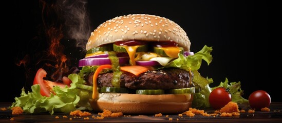 Poster - Spectacular Vegetarian Burger Loaded with Colorful Fresh and Grilled Ingredients