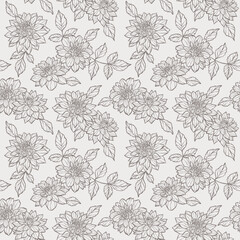 Poster - Seamless pattern, vintage dahlia floral vector repeat backgorund with hand drawn illustrations, elegant print