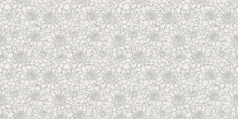 Poster - Vintage floral seamless pattern, vector backgorund with hand drawn dahlia flowers, elegant print