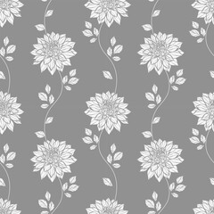 Poster - Grey dahlia pattern, vintage climbing vine wallpaper design with flowers, elegant floral backgorund design