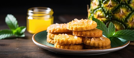 Aufkleber - Delicious Pineapple Jam Biscuits Served on a Wooden Table with Natural Pine Decor