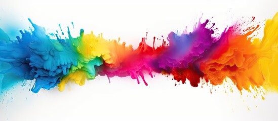 Poster - Vibrant Color Explosion: Rainbow Spectrum of Paint Splash on Clean White Surface