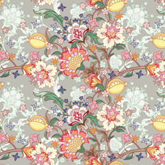 Wall Mural - seamless traditional flower pattern on white background
