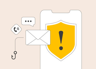 Poster - Mobile fraud alert. Cybersecurity alert visuals, E-mail phishing, mobile scam warning malware notification. Cyber threat awareness, Smartphone fraud alert, spam phone calls, Internet scam awareness
