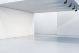 Fototapeta Perspektywa 3d - White gallery interior with mock up place on walls. 3D Rendering.