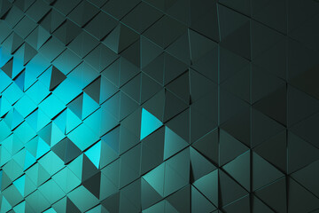 Poster - Abstract sparkling blue triangular landing page background. 3D Rendering.