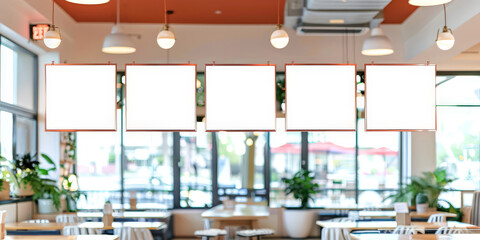 Canvas Print - a restaurant with white blank screen banners,Mock up screen display Restaurant Cafe Menu food, for restaurant marketing, food service industry, digital menu advertising, and customer engagement