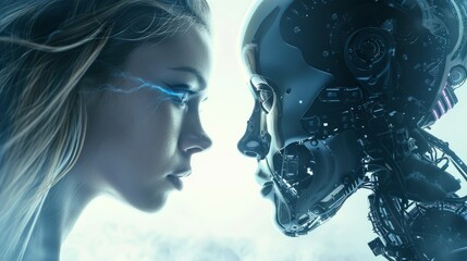 Poster - woman engaging with artificial intelligence: the intersection of humanity and technology