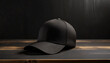 black baseball cap with clean modern design, space for logo