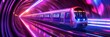 © kept - Fast underground subway train racing through neon-lit tunnels.