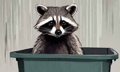 Illustration of Raccoon in a trash can