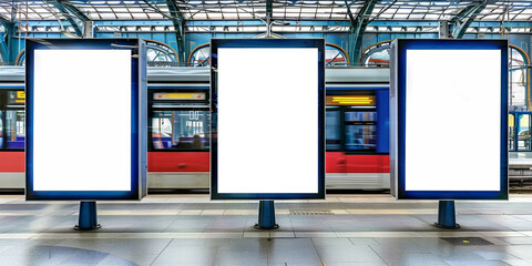 Wall Mural - empty white blank billboard in train station, Mock up white blank Billboard Media Advertising Poster template at  train Station city street